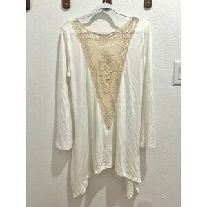 Altar'd State Tunic Top Womens M Asymmetrical Long Sleeve‎ Flowy Boho Back White